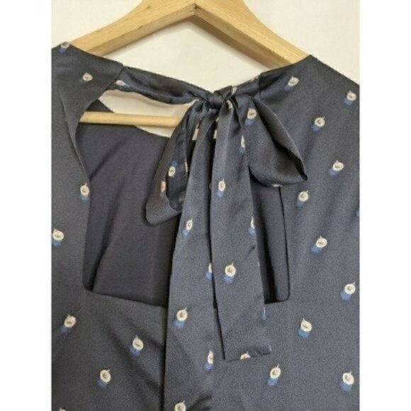 BANANA REPUBLIC NWT Blue 0 XS Dress Pearl Print Knee Length Open Back Bow Sheath - Picture 6 of 8